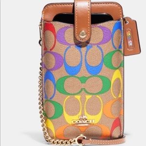 Coach Phone Crossbody In Rainbow Signature Canvas